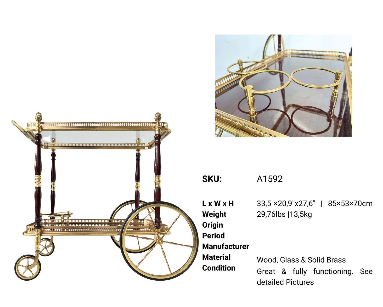 Furniture Brass Bar Cart | French Rolling Bar Trolley | Maison Jansen Style photo