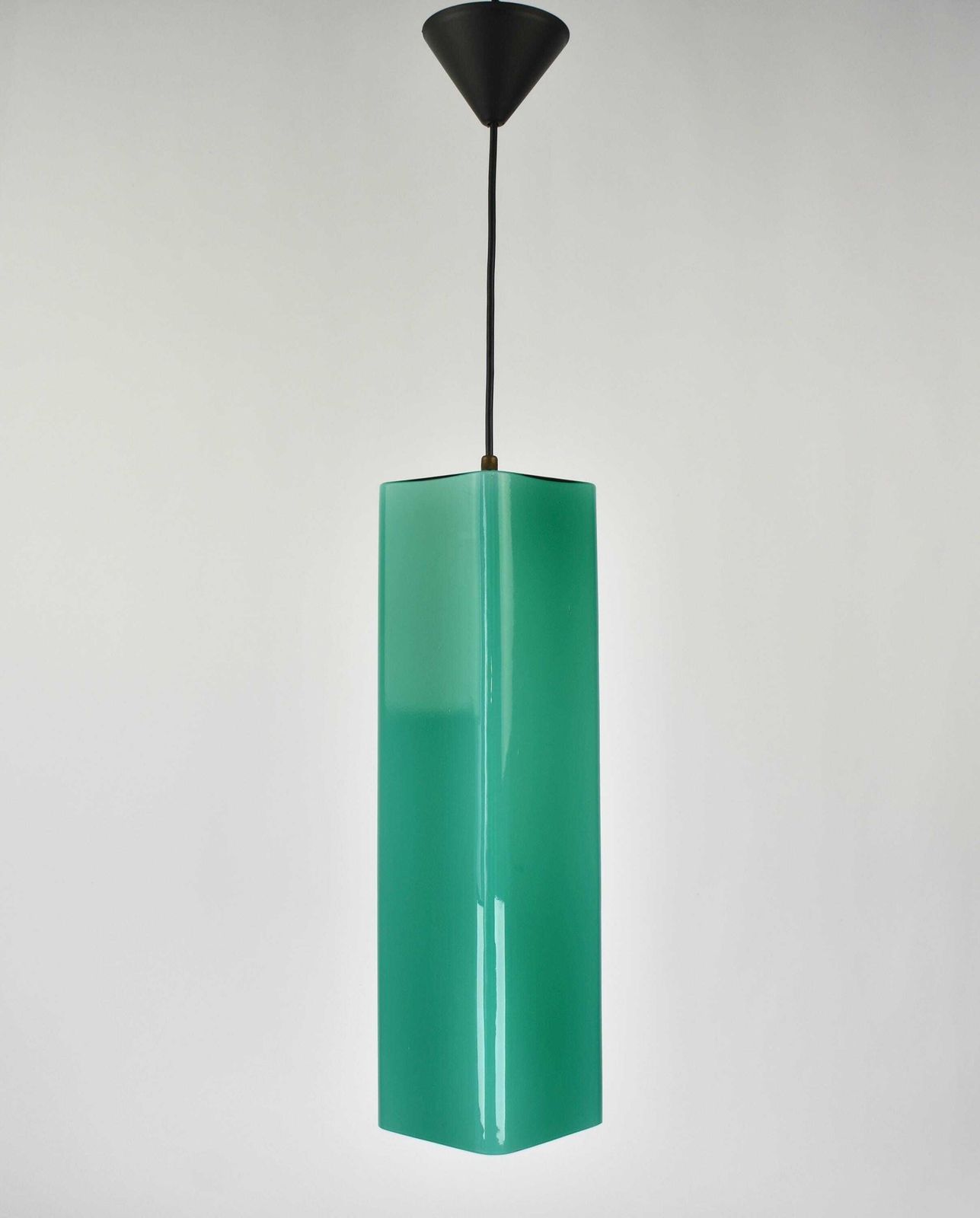 Large Mid Century Modern Murano Glass Pendant Light Gino Vistosi | Teal Green Rectangular Tube Vintage Retro | Venini Massimo Vignelli 1950s photo furniture
