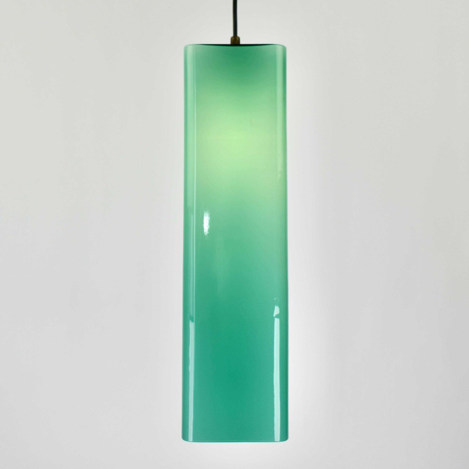 photo vintage Large Mid Century Modern Murano Glass Pendant Light Gino Vistosi | Teal Green Rectangular Tube Vintage Retro | Venini Massimo Vignelli 1950s