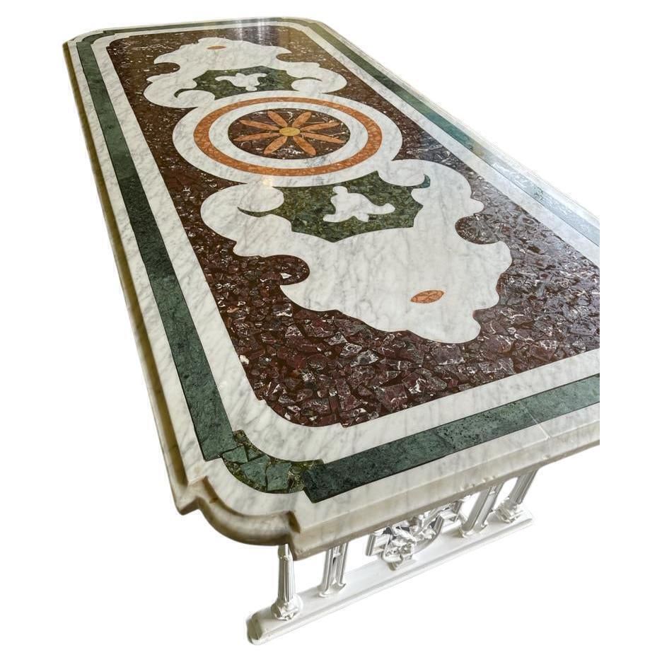 Italian Pietra Dura Marble Centre Table With Six Chairs