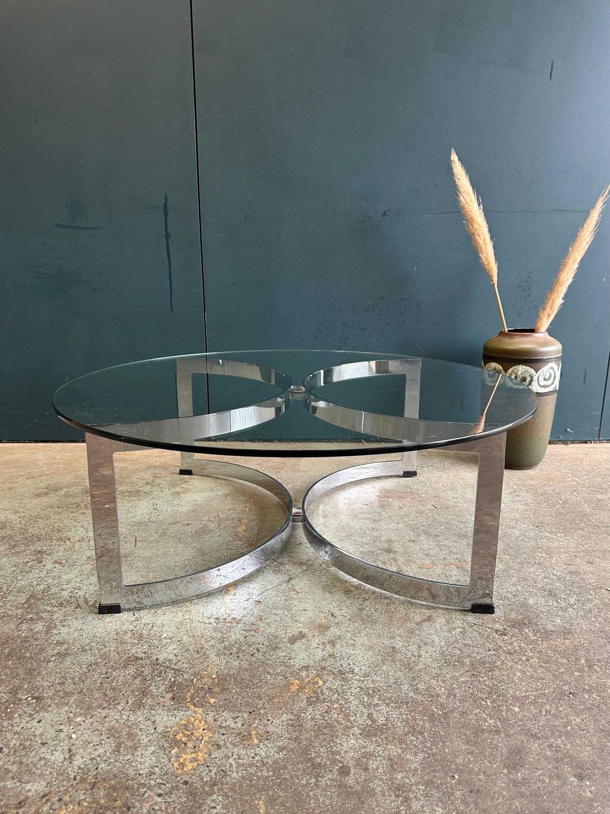 Merrow Associates Chrome And Glass Mid Century Coffee Table photo for sale