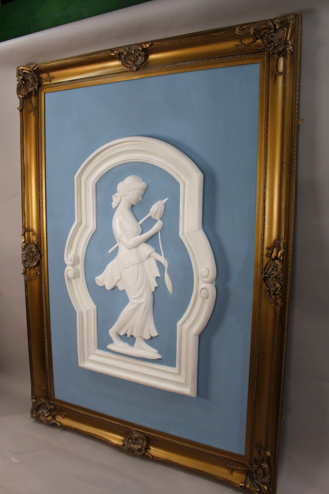 Pair Of Very Large Art Deco Plaster Panels Set In Gilt Frame photo vintage