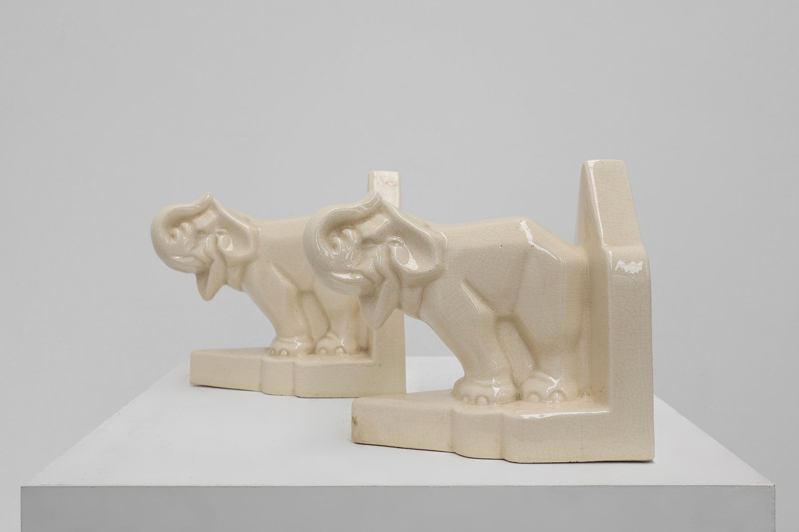 Art Deco French Ceramic Bookends In Elephant Motif, 1930s, Set Of 2 photo for sale