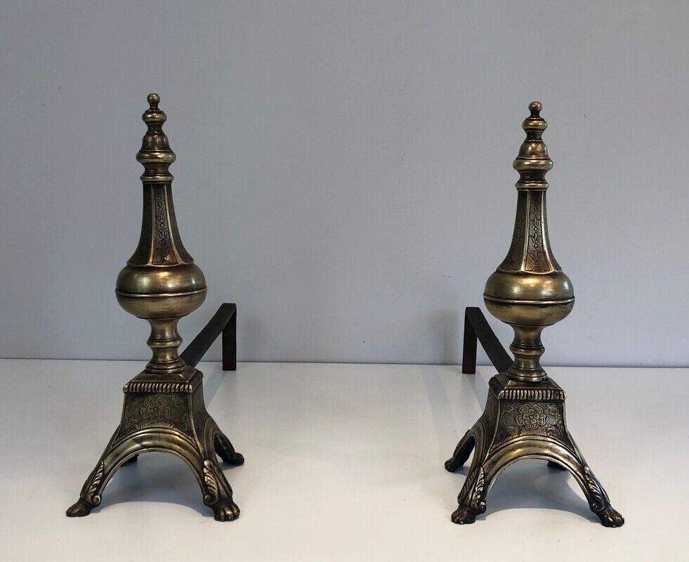 Pair Of Bronze And Wrought Iron Eiffel Tower Andirons. French. Circa 1900 photo furniture