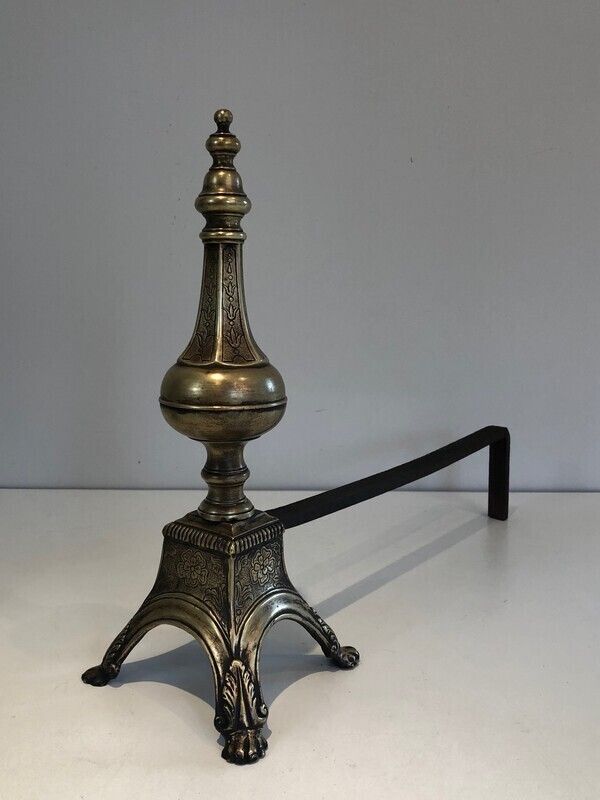 Pair Of Bronze And Wrought Iron Eiffel Tower Andirons. French. Circa 1900 photo vinterior