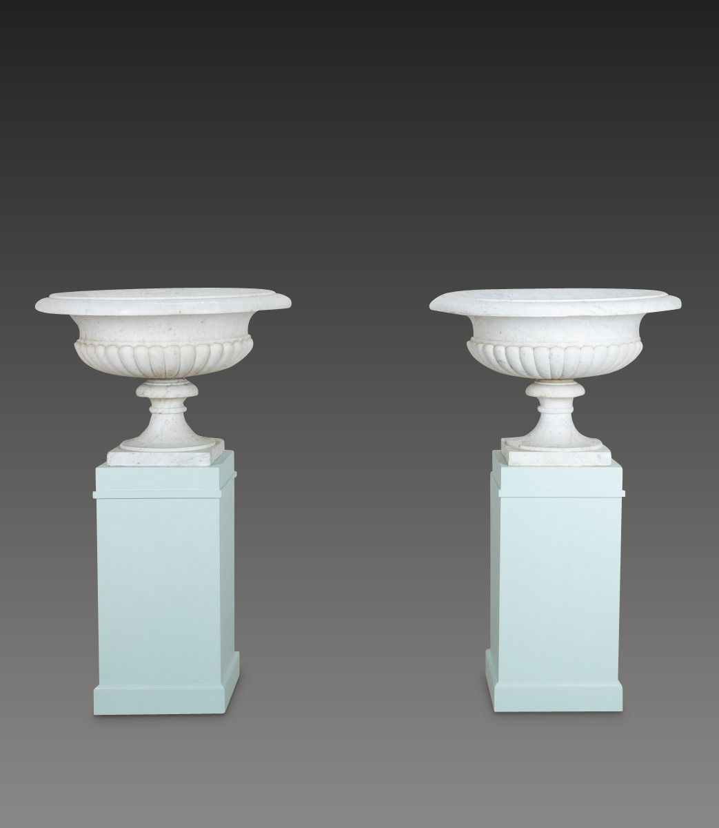 photo for sale Pair Of 19th Century Italian Marble Tazza Urns