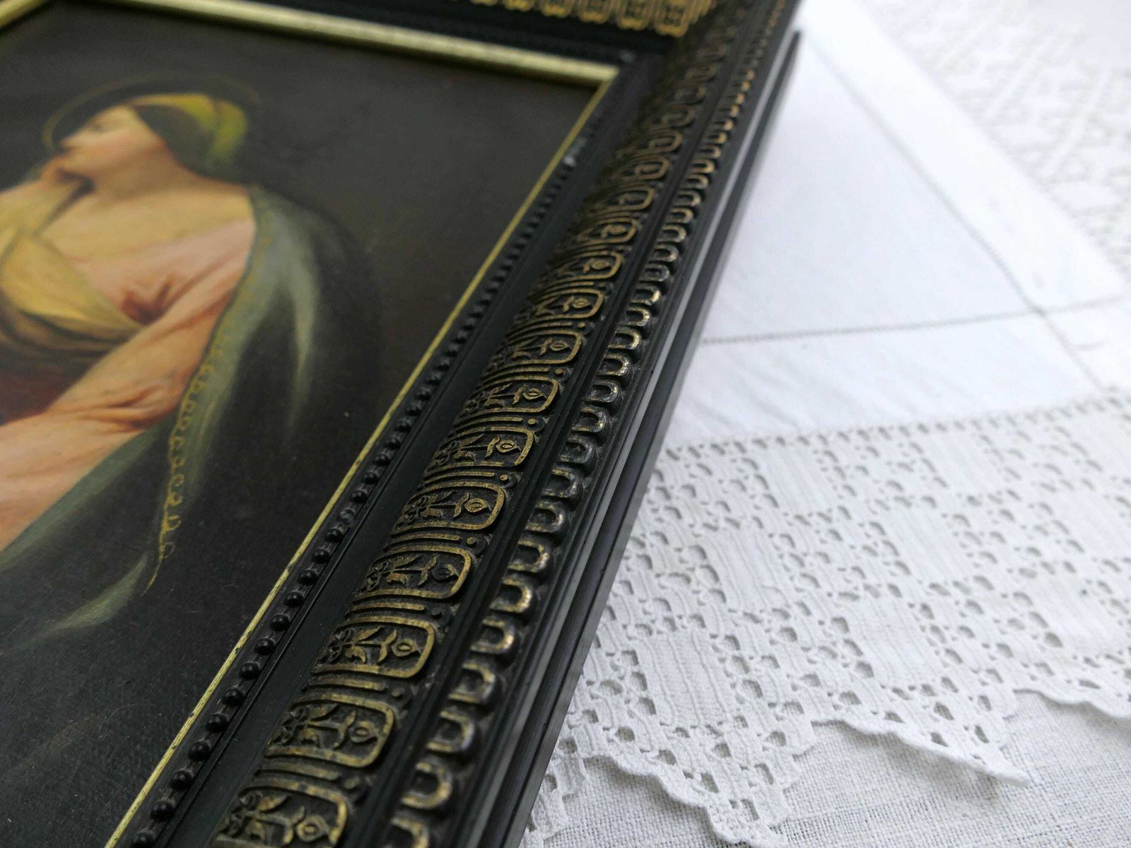 Antique 19th Century French Framed Oil Painting Of Virgin Mary With Child, Handpainted Religious Picture From France Our Lady And Baby Jesus photo Art