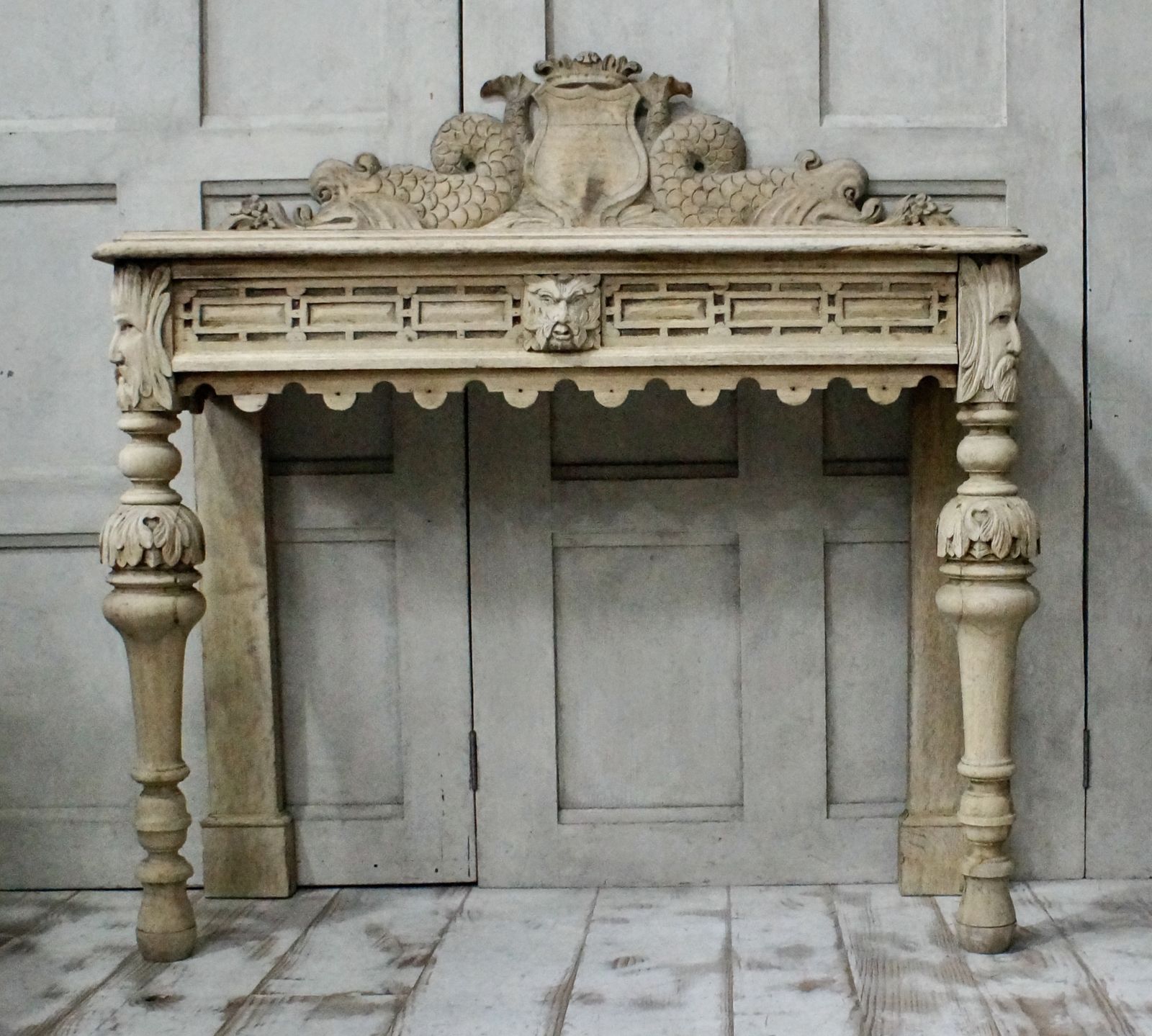 Antique Bleached Oak Green Man Hall Table photo furniture
