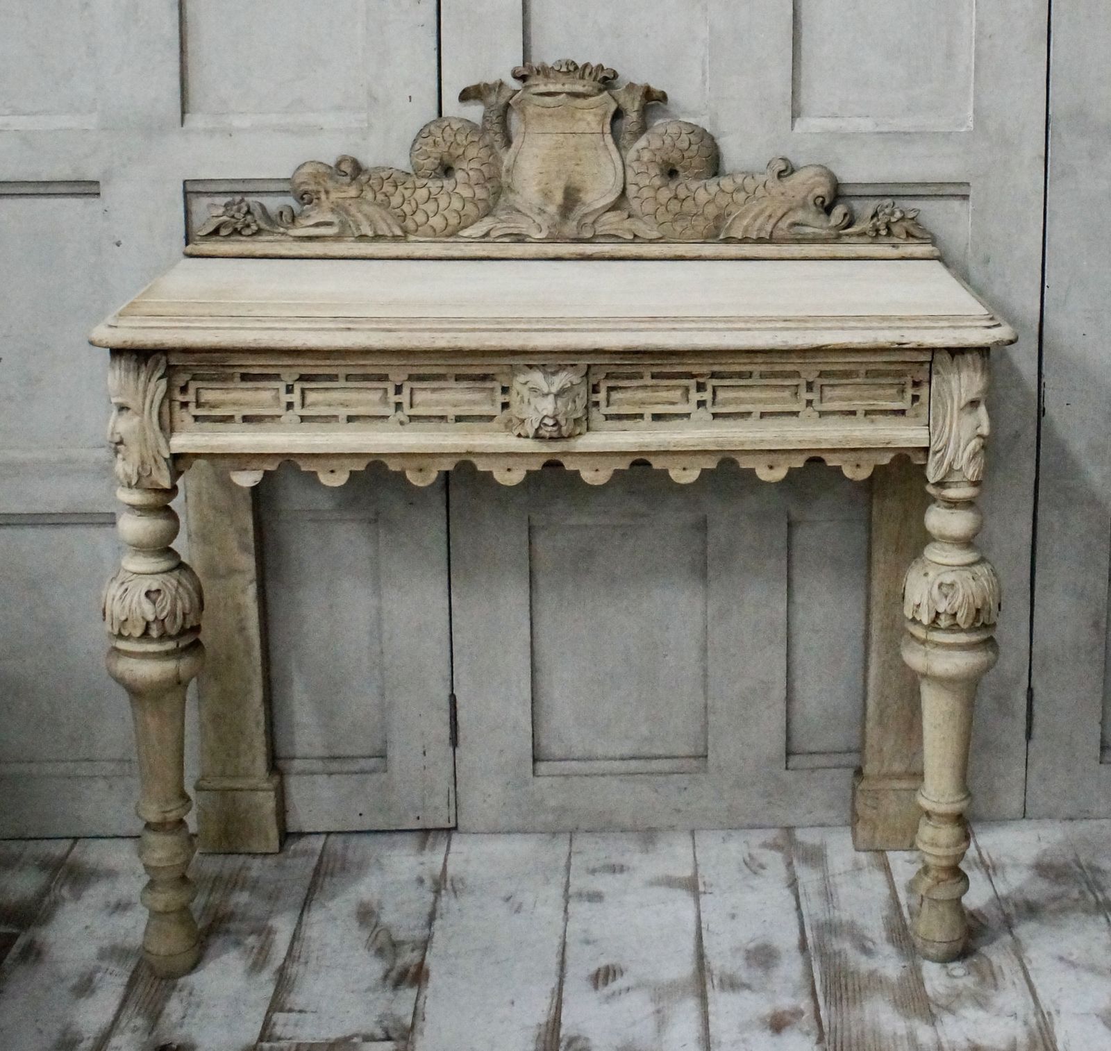 Antique Bleached Oak Green Man Hall Table photo Furniture