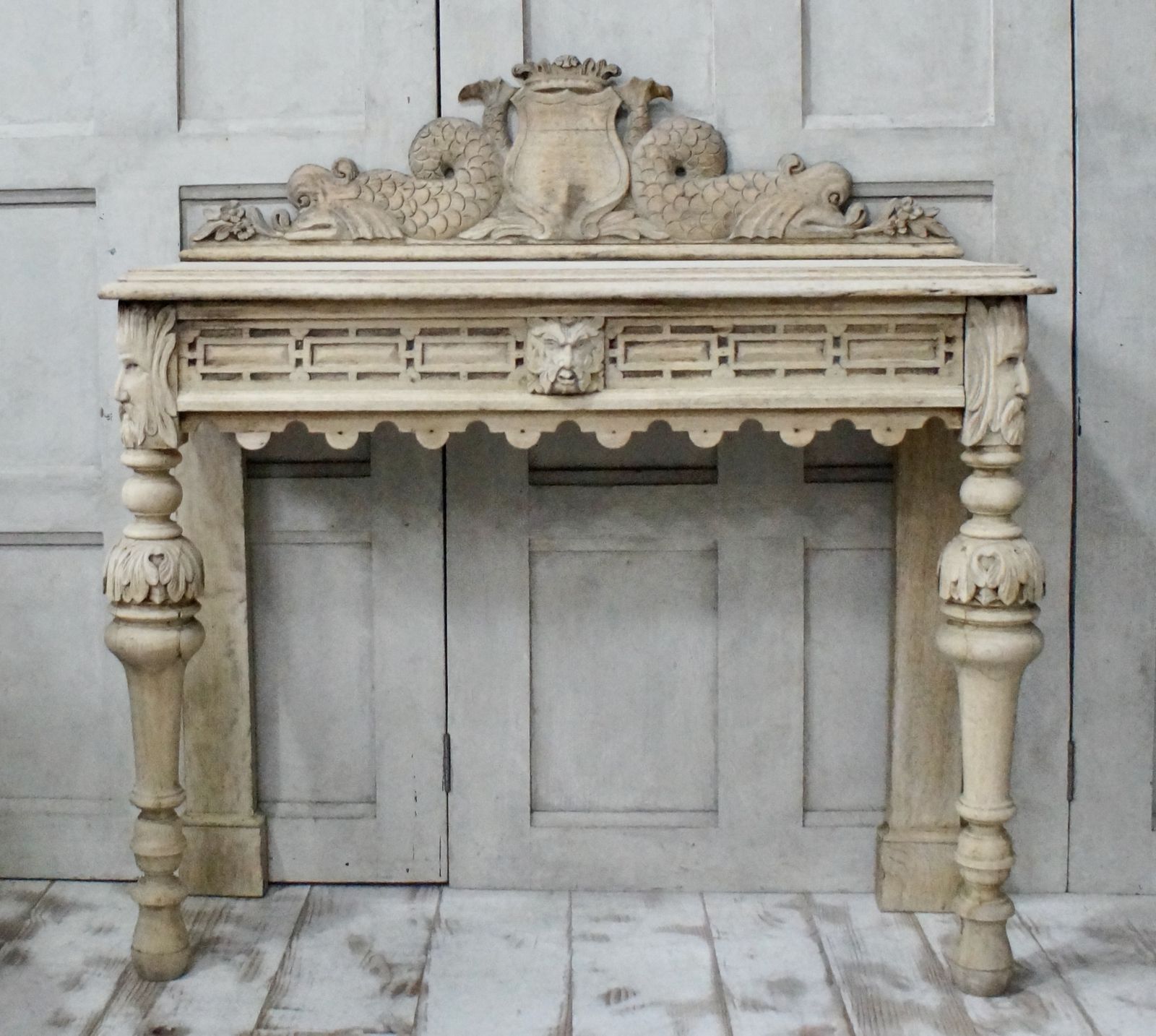 Antique Bleached Oak Green Man Hall Table