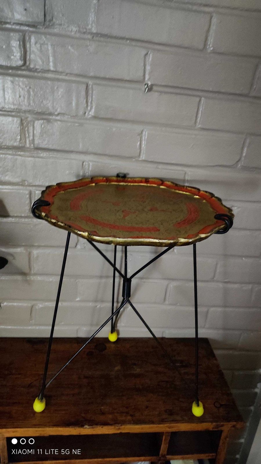photo buy 1950s Vintage Tripod Folding Side Table With Florentine Tray