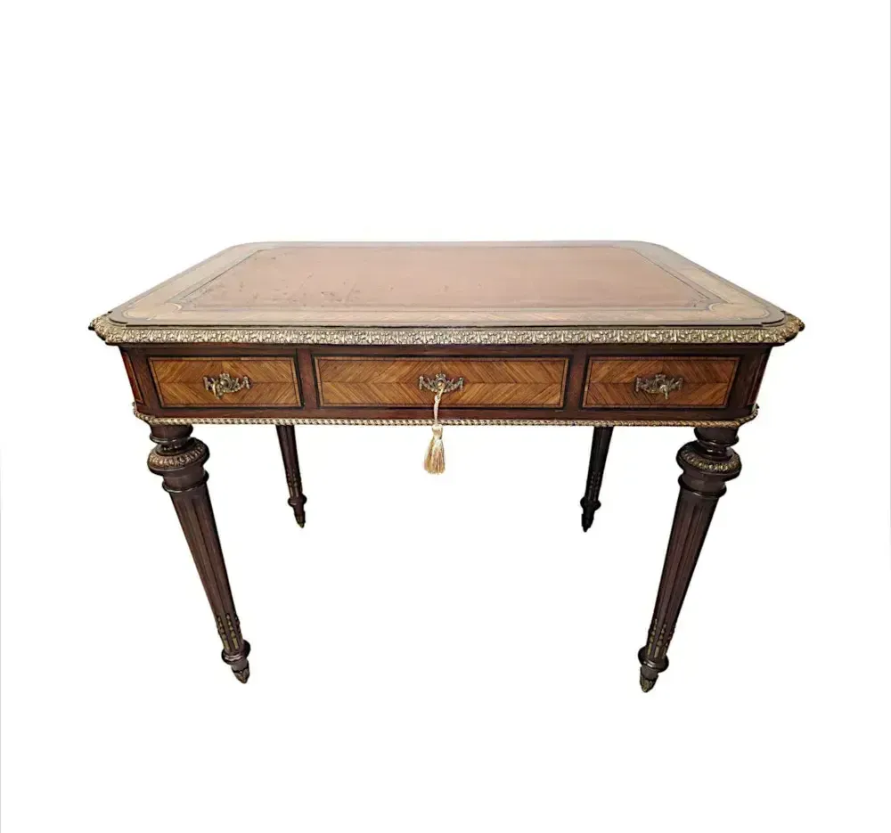 A Very Rare Neat Size 19th Century Leather Top Writing Desk With Ormolu Mounts