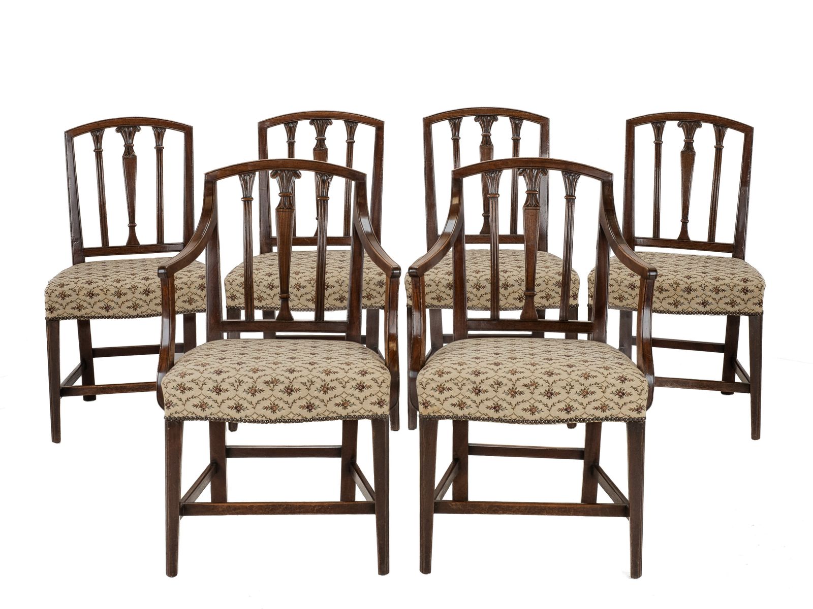 Set Of Six Georgian Mahogany Sheraton Style Dining Chairs, C.1800, Including A Pair Of Armchairs (Carvers) photo vintage