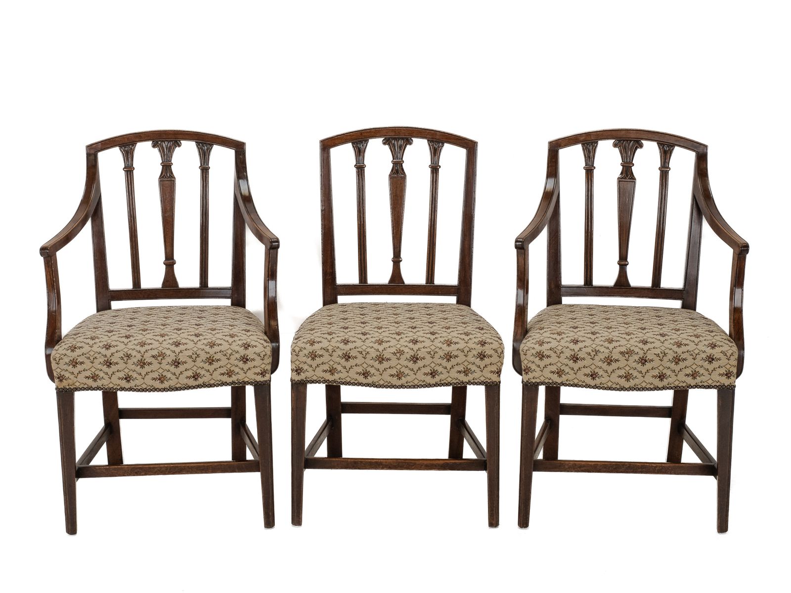 photo for sale Set Of Six Georgian Mahogany Sheraton Style Dining Chairs, C.1800, Including A Pair Of Armchairs (Carvers)