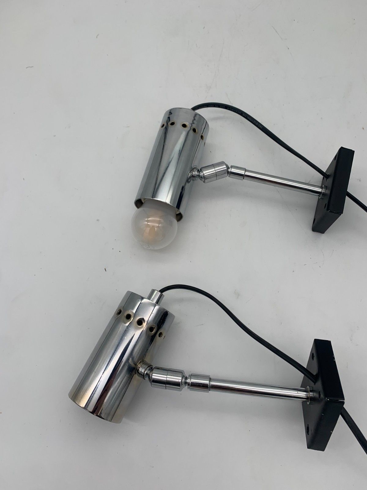 Pair Wall Lamps Spotlights Attributed To Stilnovo Chrome photo 334.0
