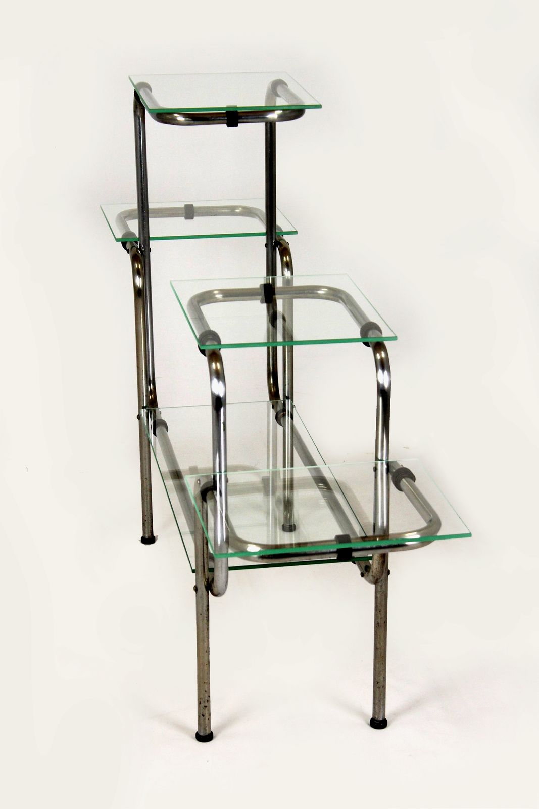 Large Functionalist Plant Stand In Bauhaus Style, Chromed Steel And Glass, Czechoslovakia, 1930s photo vintage