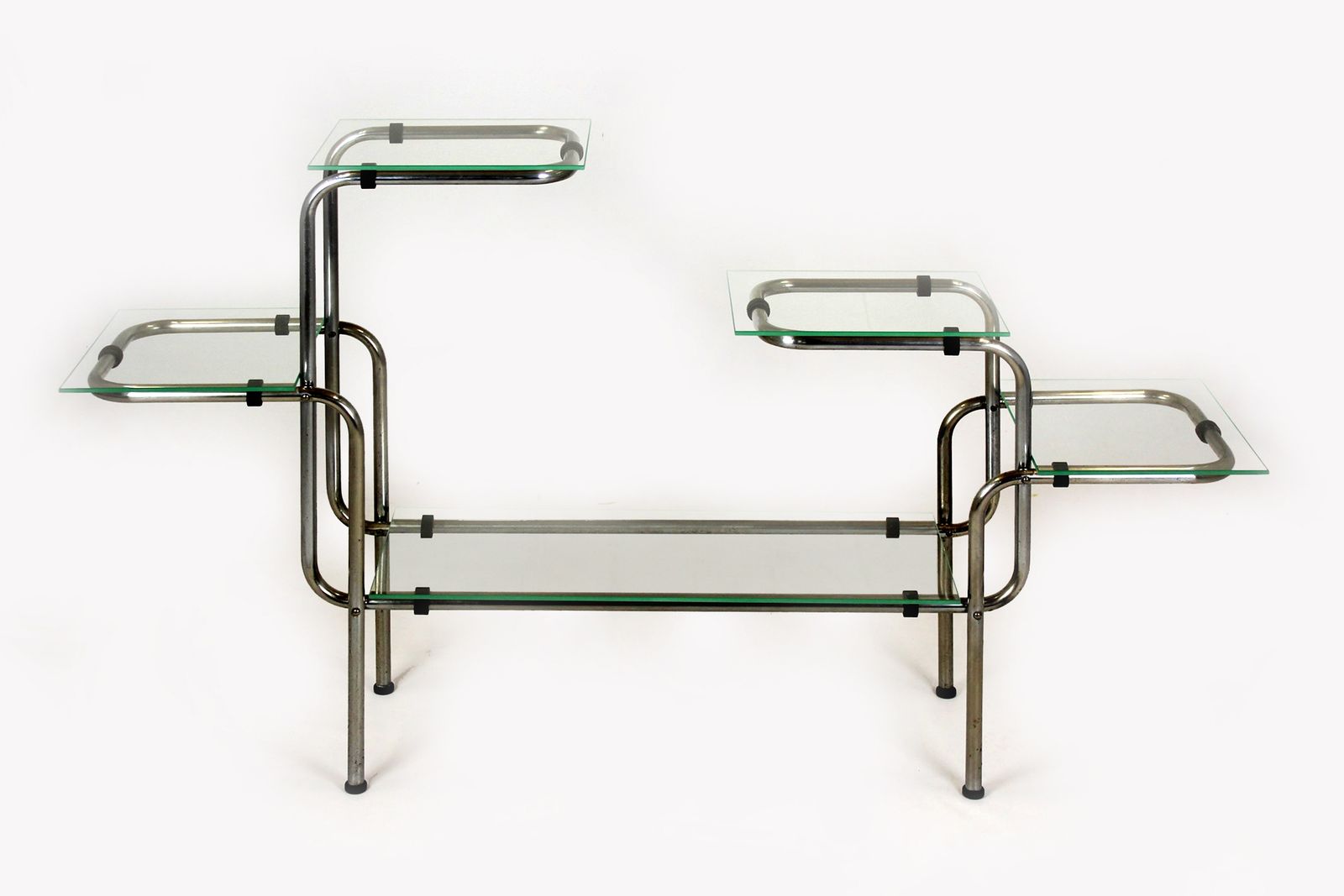 Large Functionalist Plant Stand In Bauhaus Style, Chromed Steel And Glass, Czechoslovakia, 1930s