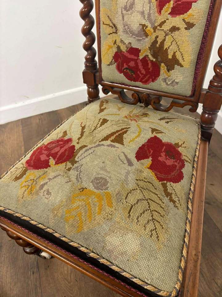 Victorian Walnut Prayer Chair With Tapestry Upholstery photo buy