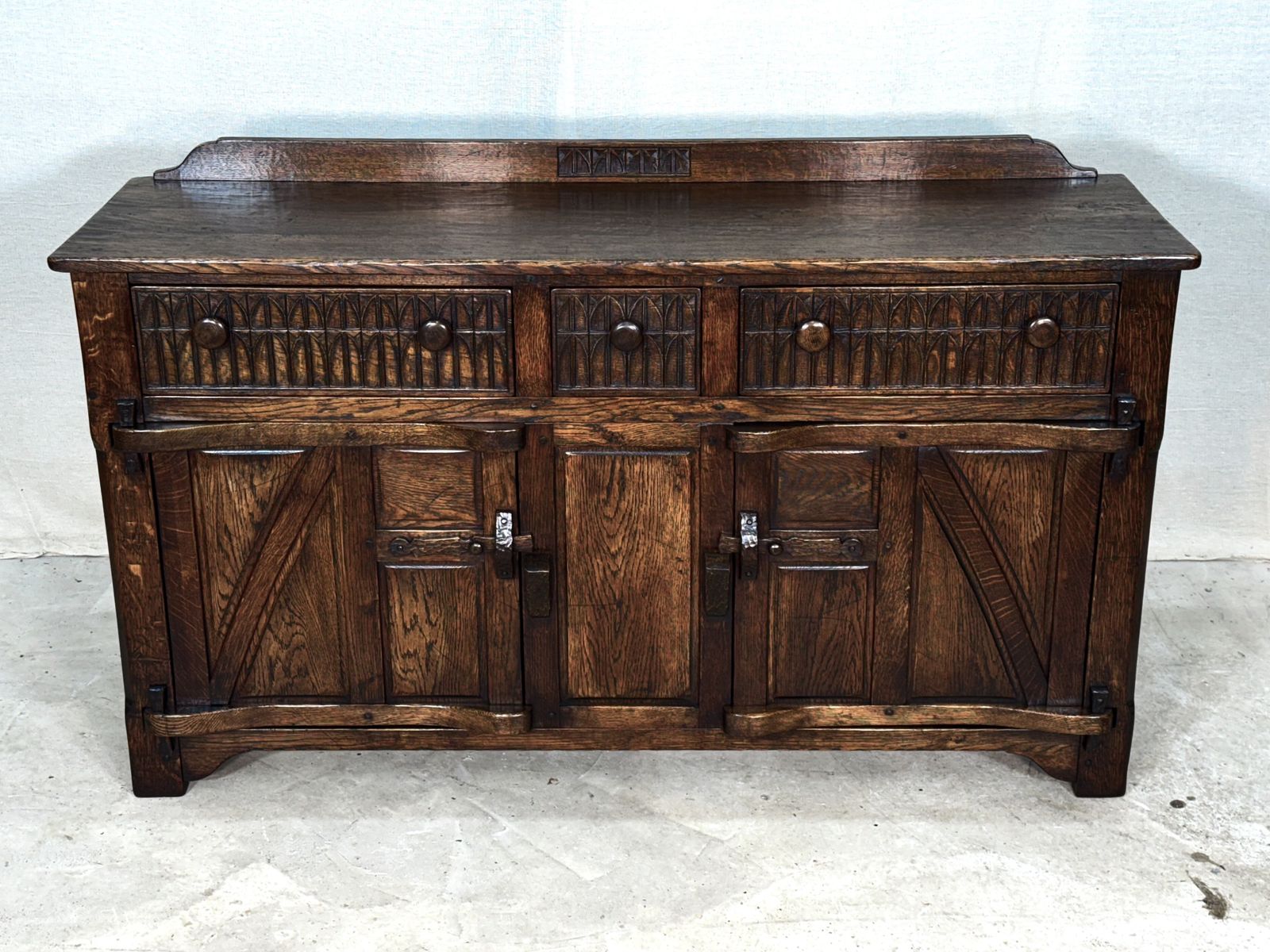 A Nigel Rupert Griffiths Monastic Carved Oak Dresser Base / Sideboard / Cabinet / Cupboard
