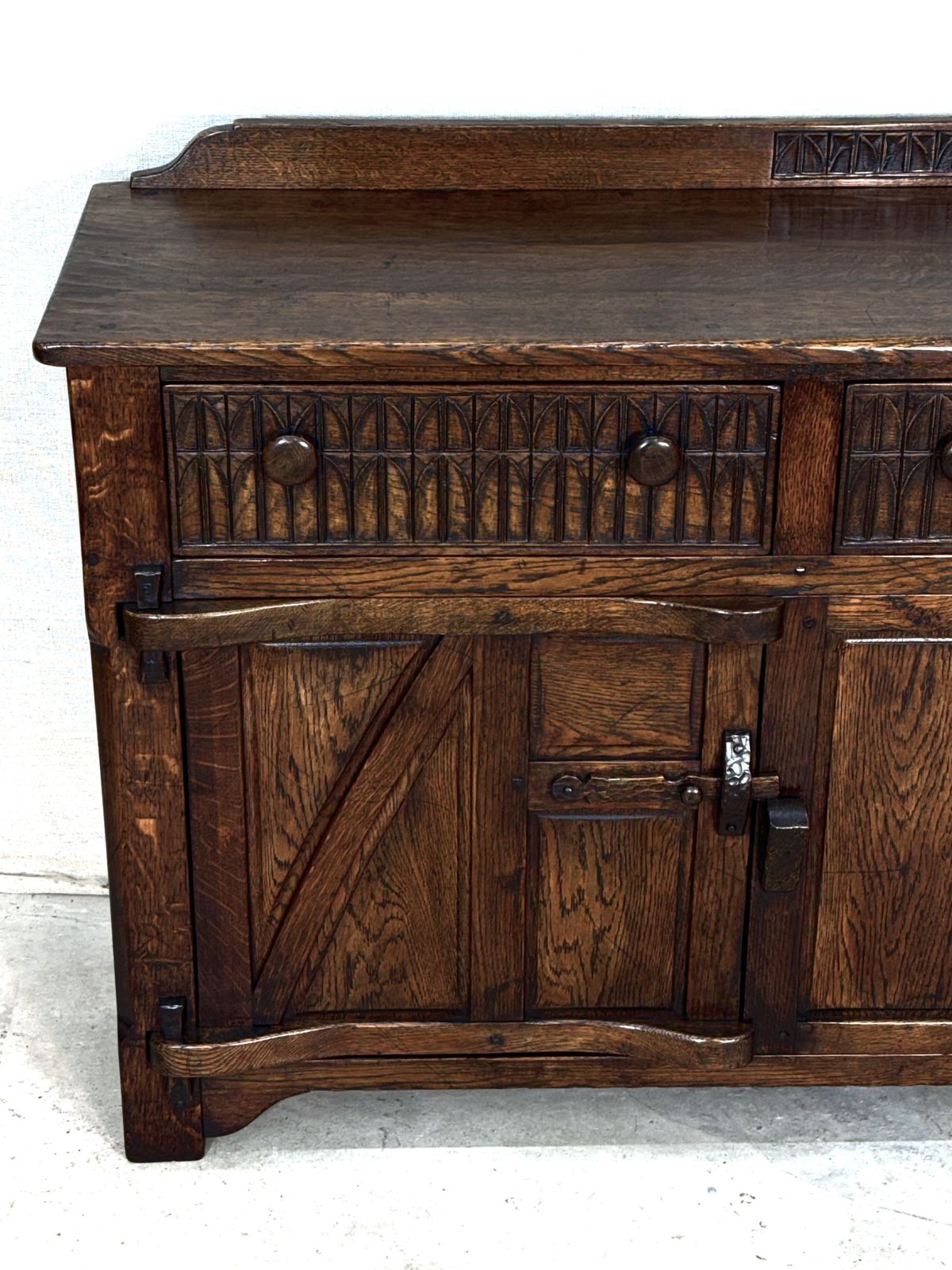 1495.0 A Nigel Rupert Griffiths Monastic Carved Oak Dresser Base / Sideboard / Cabinet / Cupboard photo