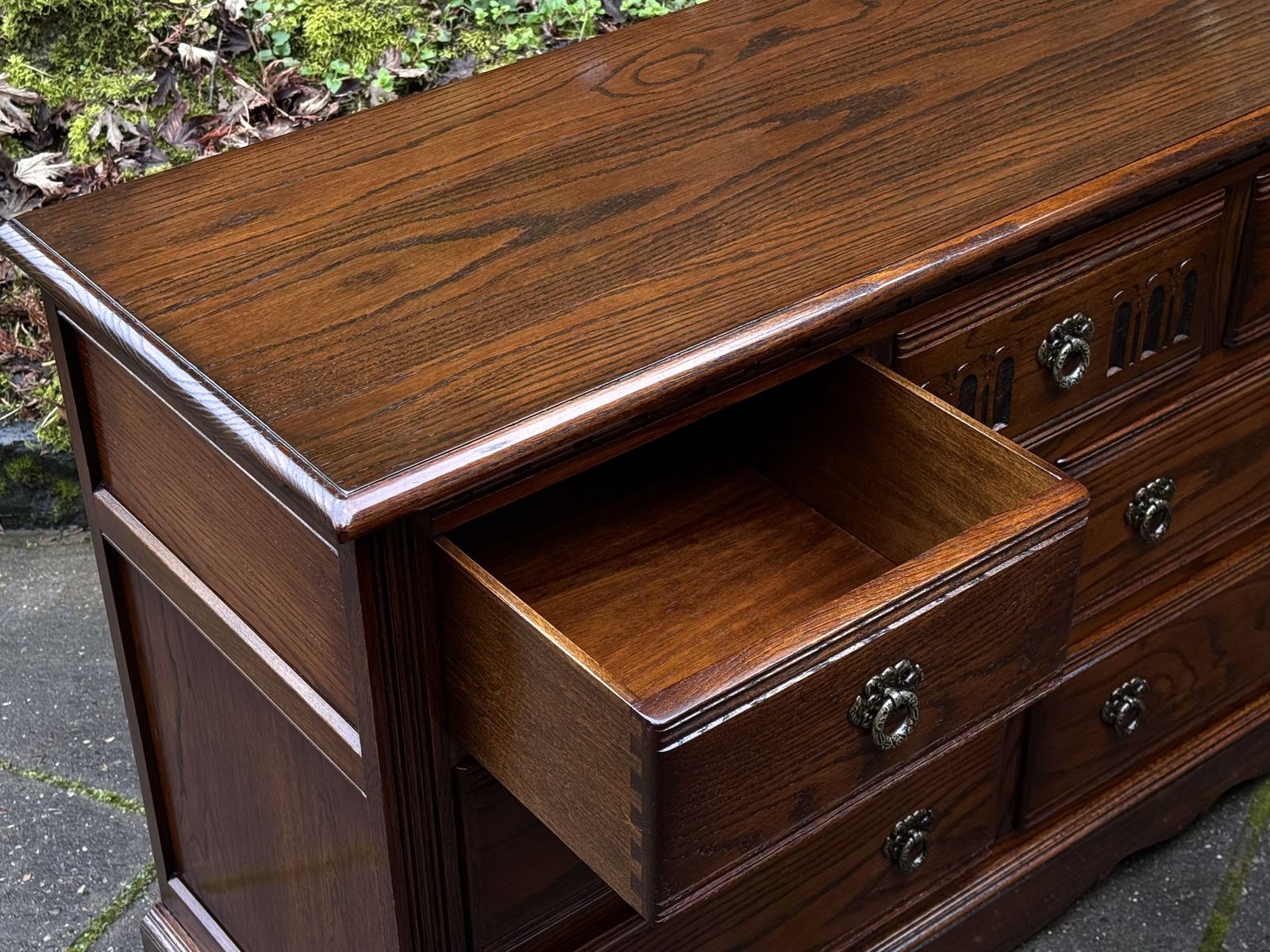 A Wood Brothers Old Charm Carved Light Oak Long Chest Of Drawers / Sideboard / Dresser Base photo buy