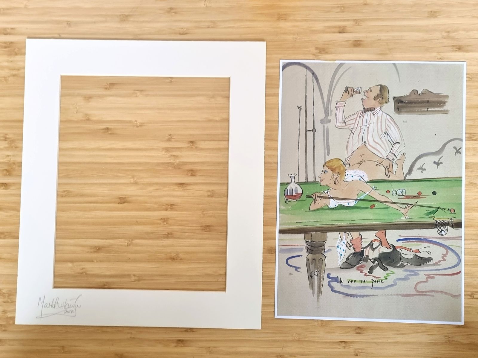 Signed Illustrated Art Print, Mark Huskinson In Off The Pink, Witty Billiards Scene Cartoon, Contemporary British Illustration 2000s photo furniture