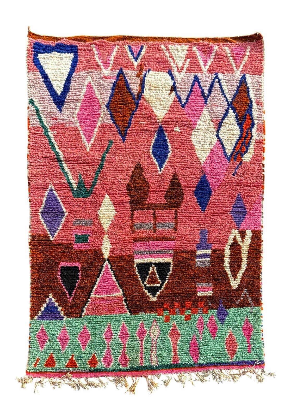 Modern Moroccan Berber Rug 200x300 Cm Handmade Wool Geometric Area Rug Pink Boujad Style photo furniture