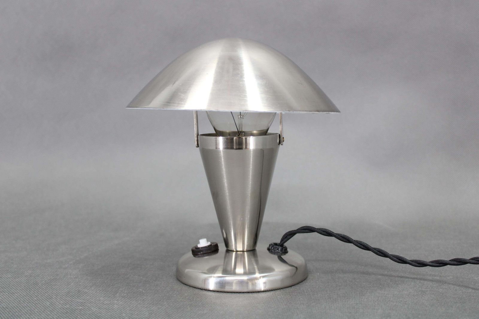 Czechoslovak Art Deco Chrome Table Lamp With Metal Shade, 1930s photo for sale