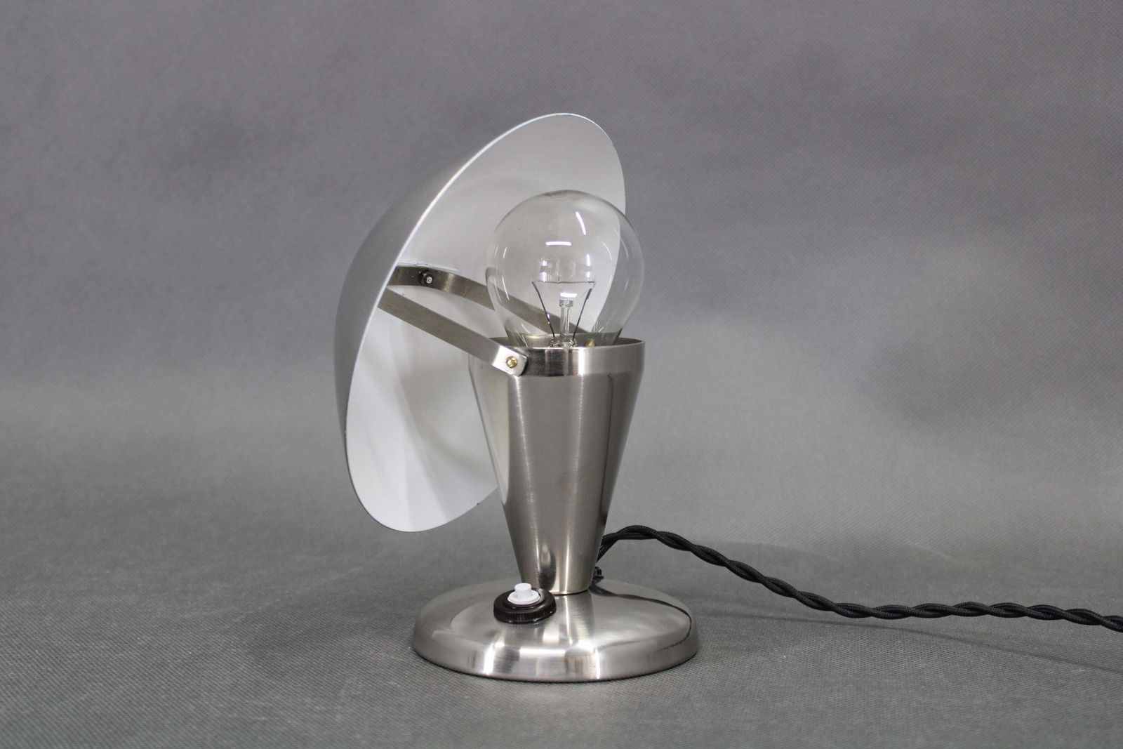 Czechoslovak Art Deco Chrome Table Lamp With Metal Shade, 1930s photo Lighting