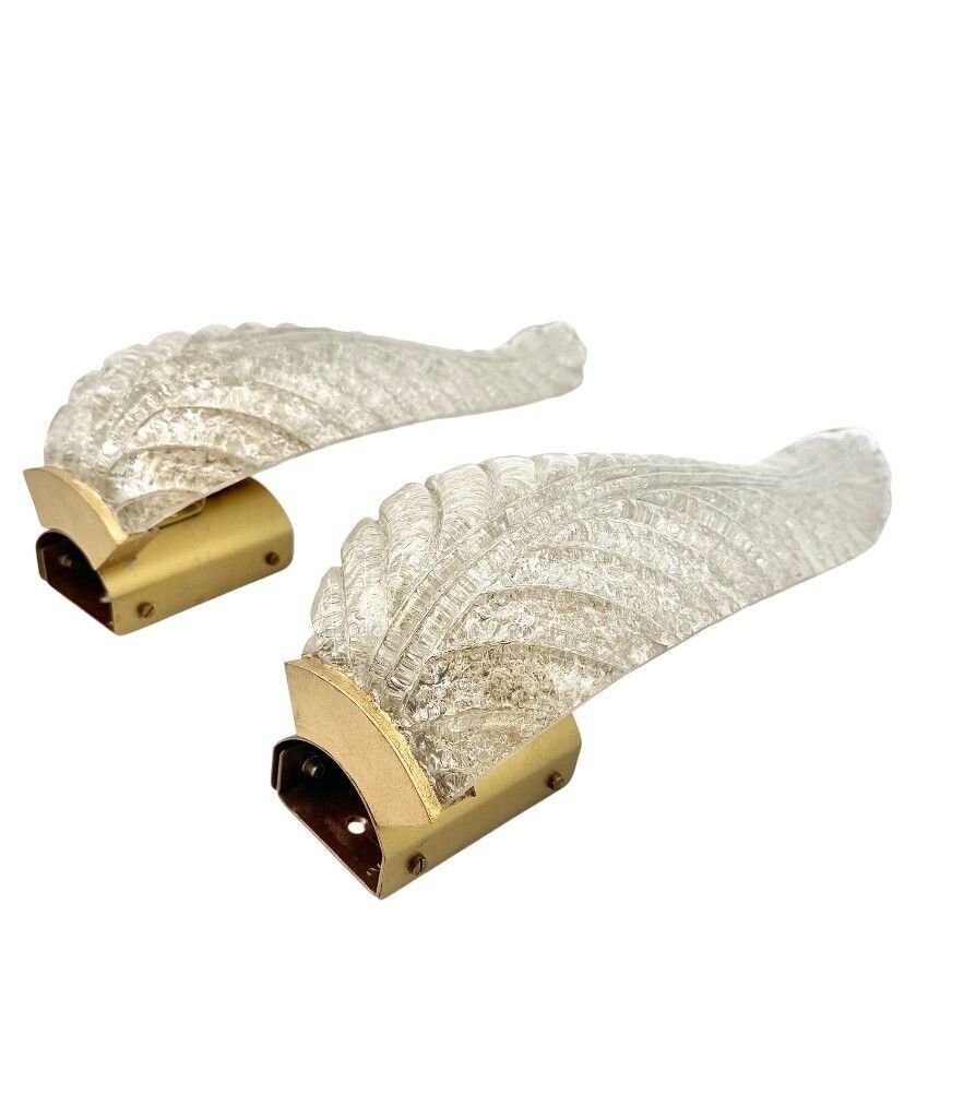 A Pair Of Art Deco Style 1960s Barovier & Toso Murano Glass Feather Wall Sconces photo Lighting