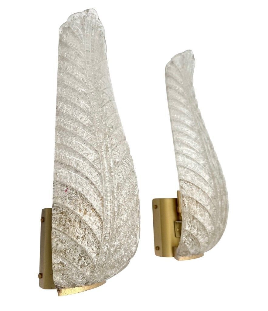 A Pair Of Art Deco Style 1960s Barovier & Toso Murano Glass Feather Wall Sconces photo buy