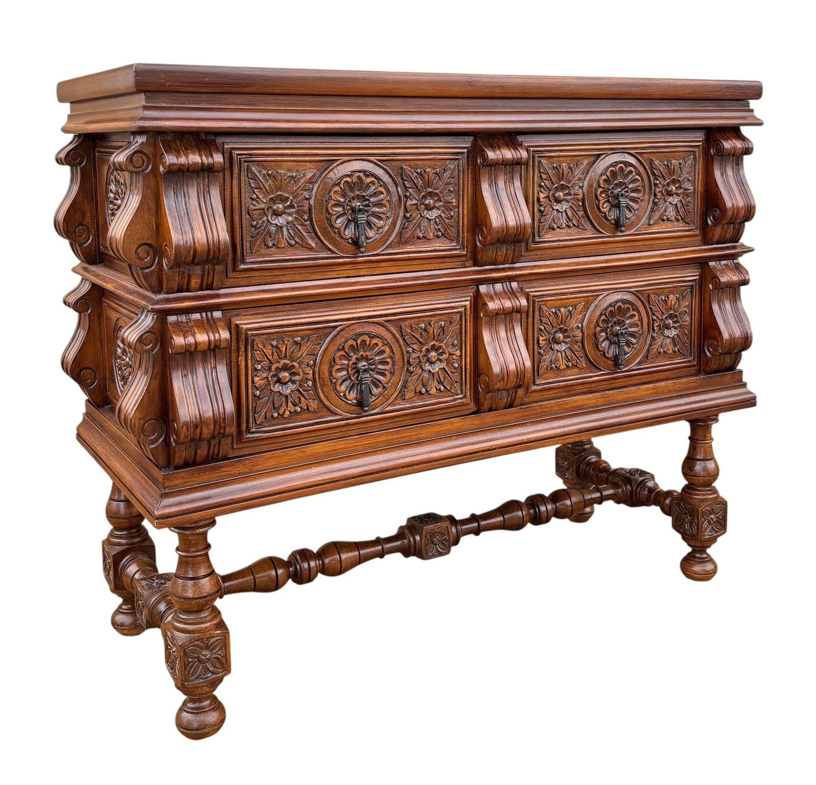 Spanish Baroque Revival Walnut Chest Of Drawers, Late 19th Century