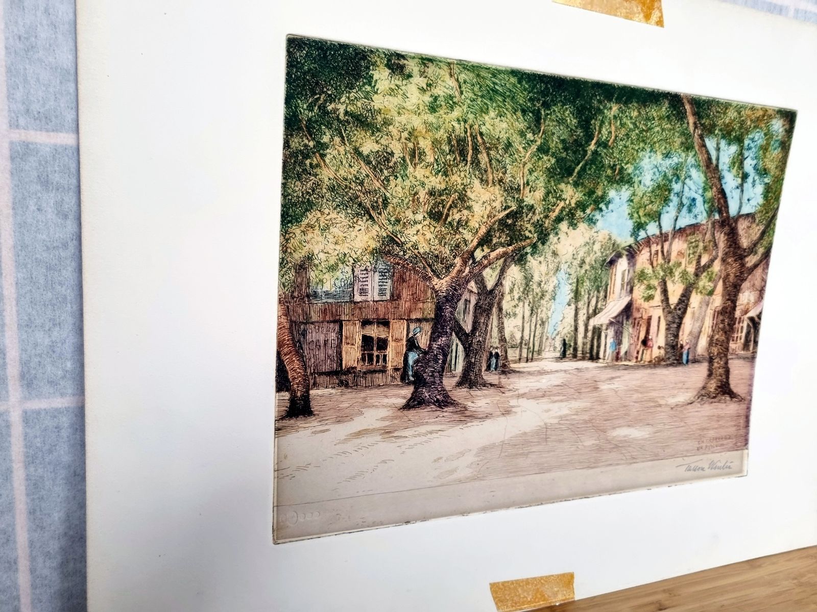 Vintage Coloured Etching Artwork, Pencil Signed William Tatton Winter Rba, Near Avignon French Scene, Early 1900s Print Tresques France photo 85.0