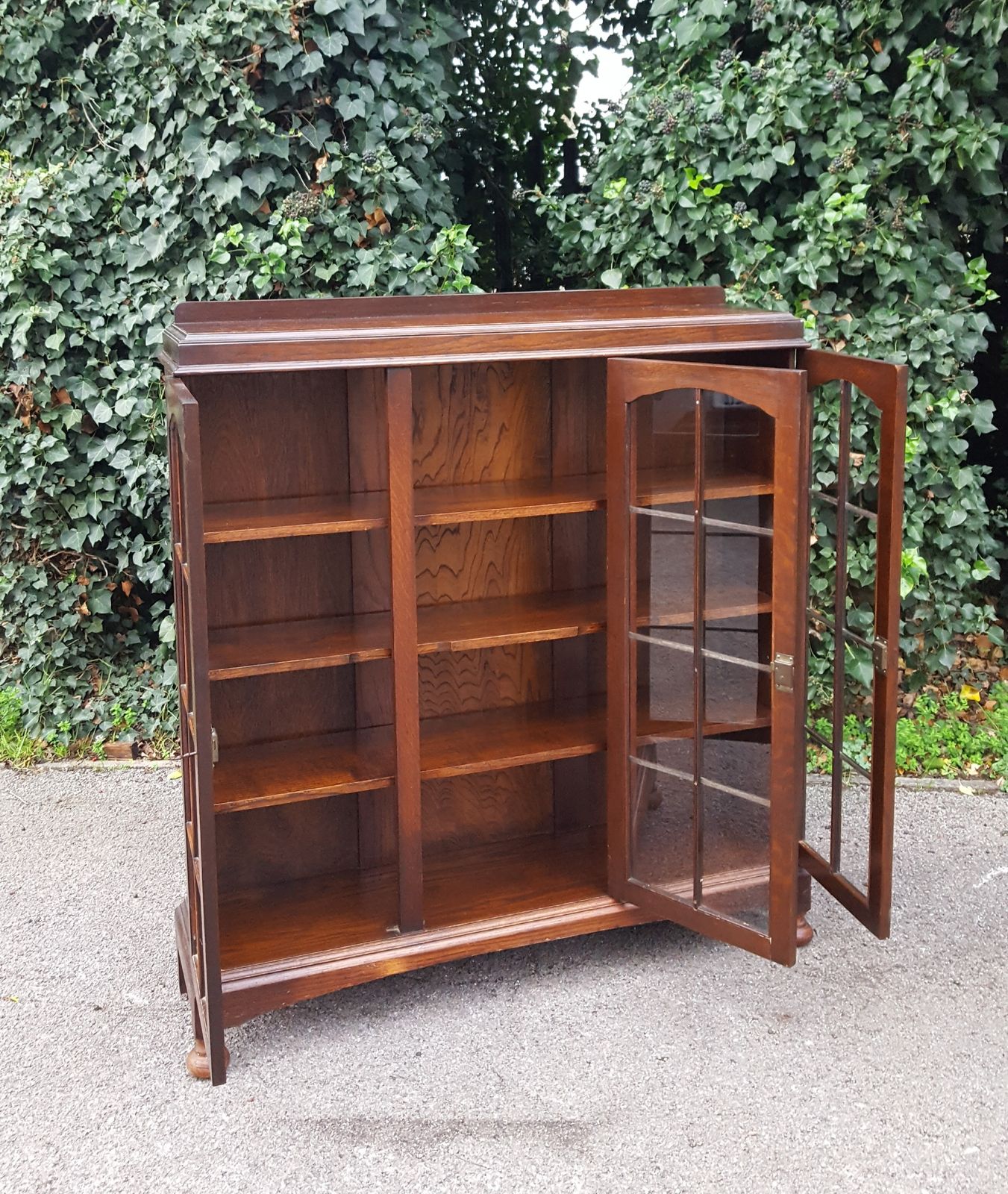 Pair Of Heals 3 Door Oak Bookcases photo vintage