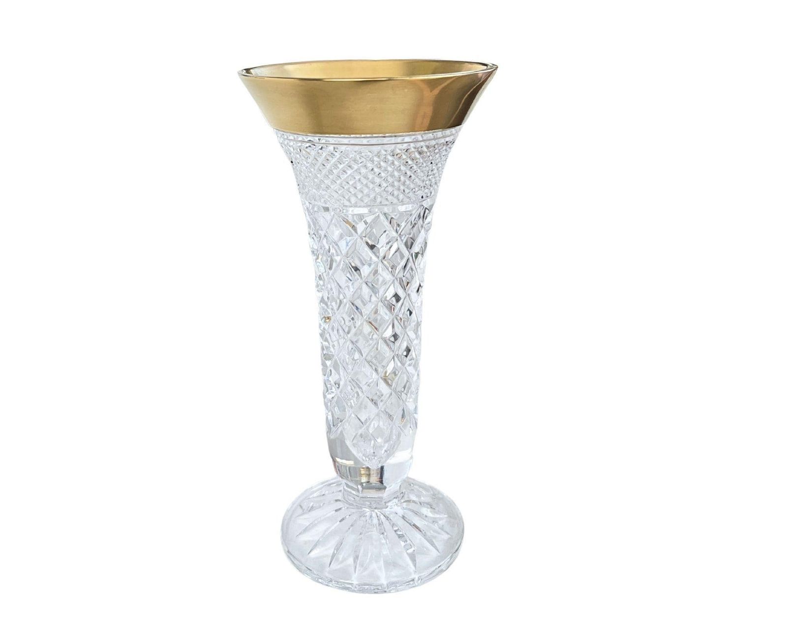 Klokotschnik Crystal Vases |2pcs | Gold Rim Cut Crystal Germany photo for sale