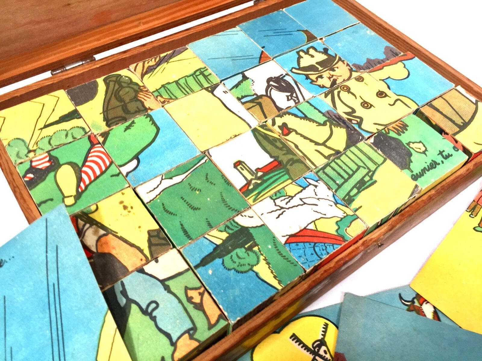 Antique French Wooden Childs Cube Puzzle / Complete / Original Box Papers C.1930 photo buy
