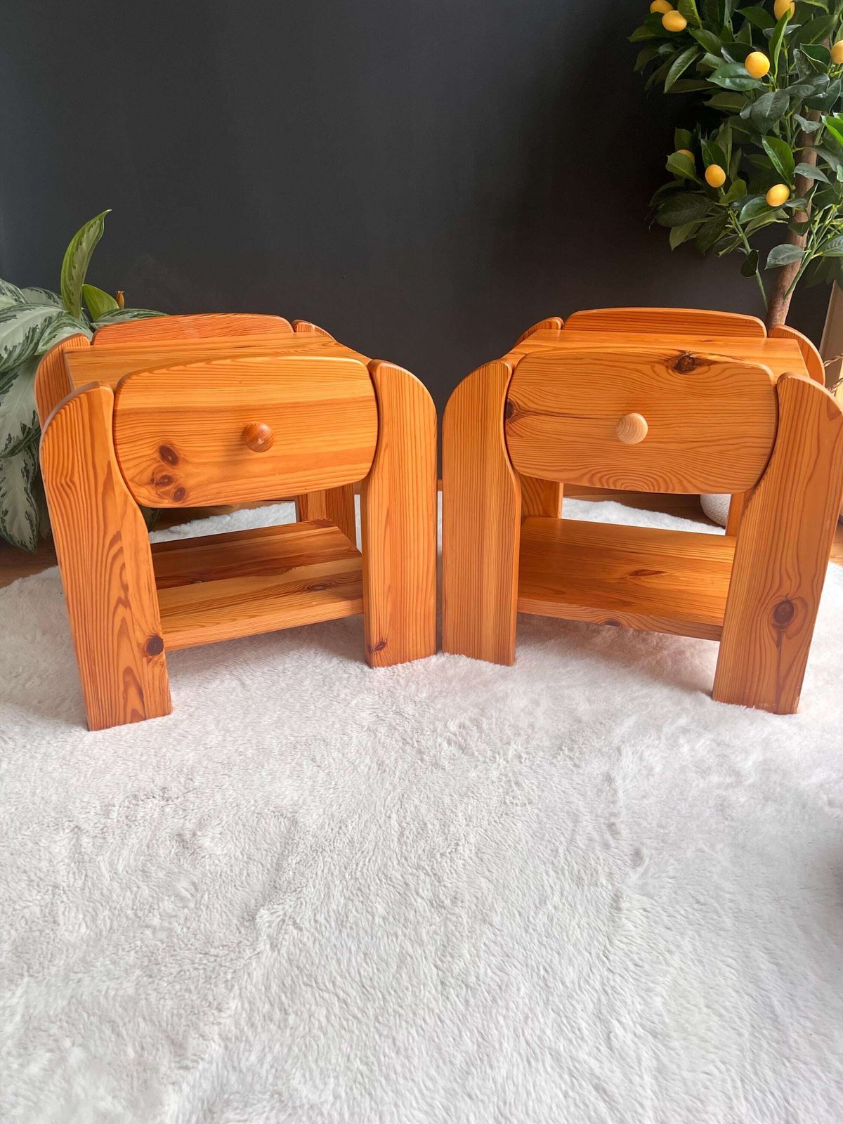 Vintage 70s Scandinavian Style Pine Nightstands   Pair Of Chunky Solid Wood Bedside Tables   Mid Century Modern Furniture photo furniture
