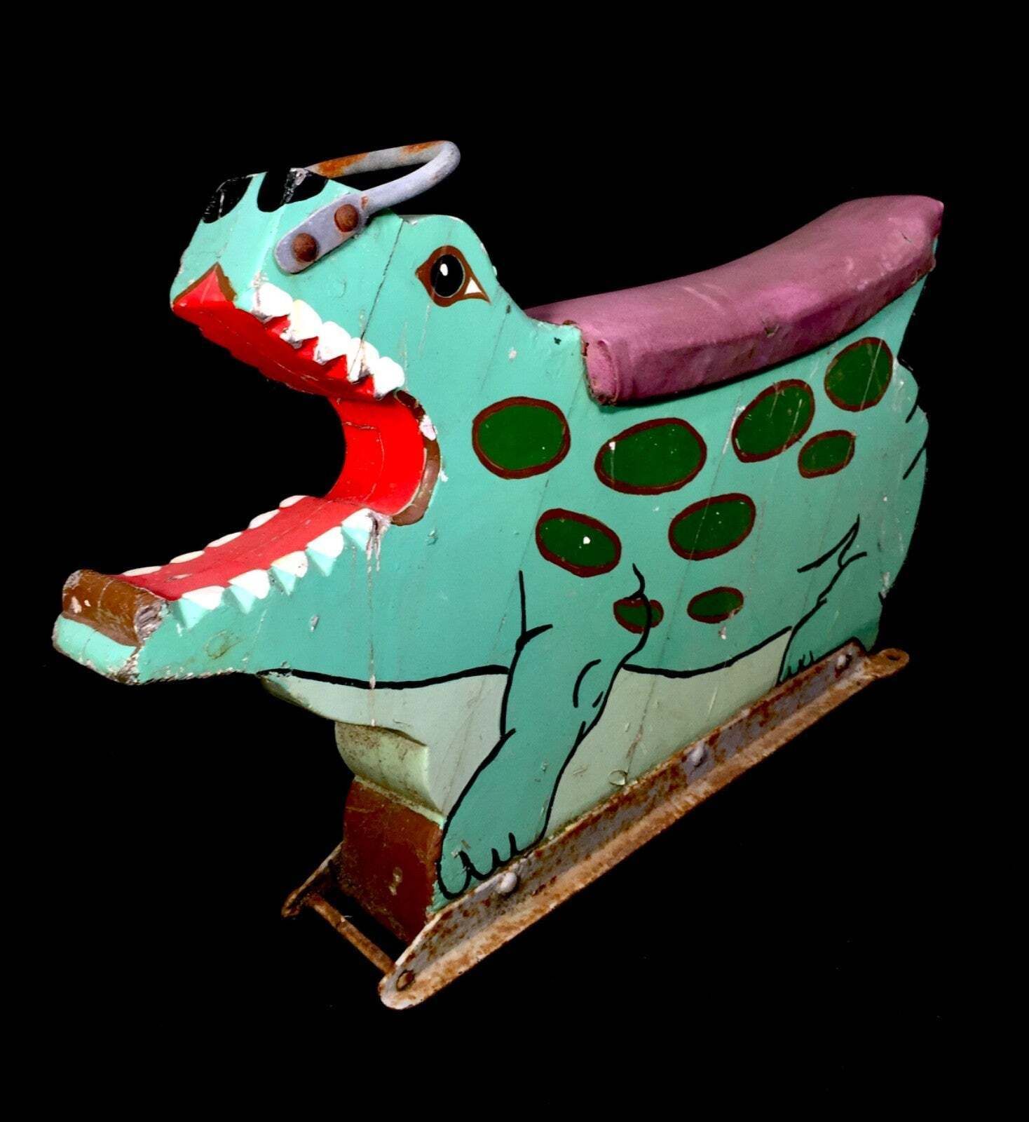Antique Hand Painted Salvaged Fairground Carousel Animal Crocodile Figure Ride