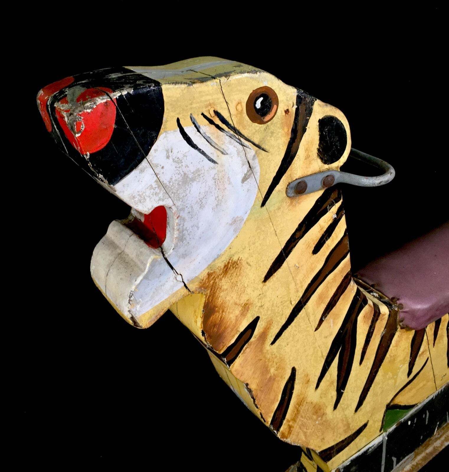 Antique Hand Painted Salvaged Fairground Carousel Animal Tiger Figure Ride photo buy