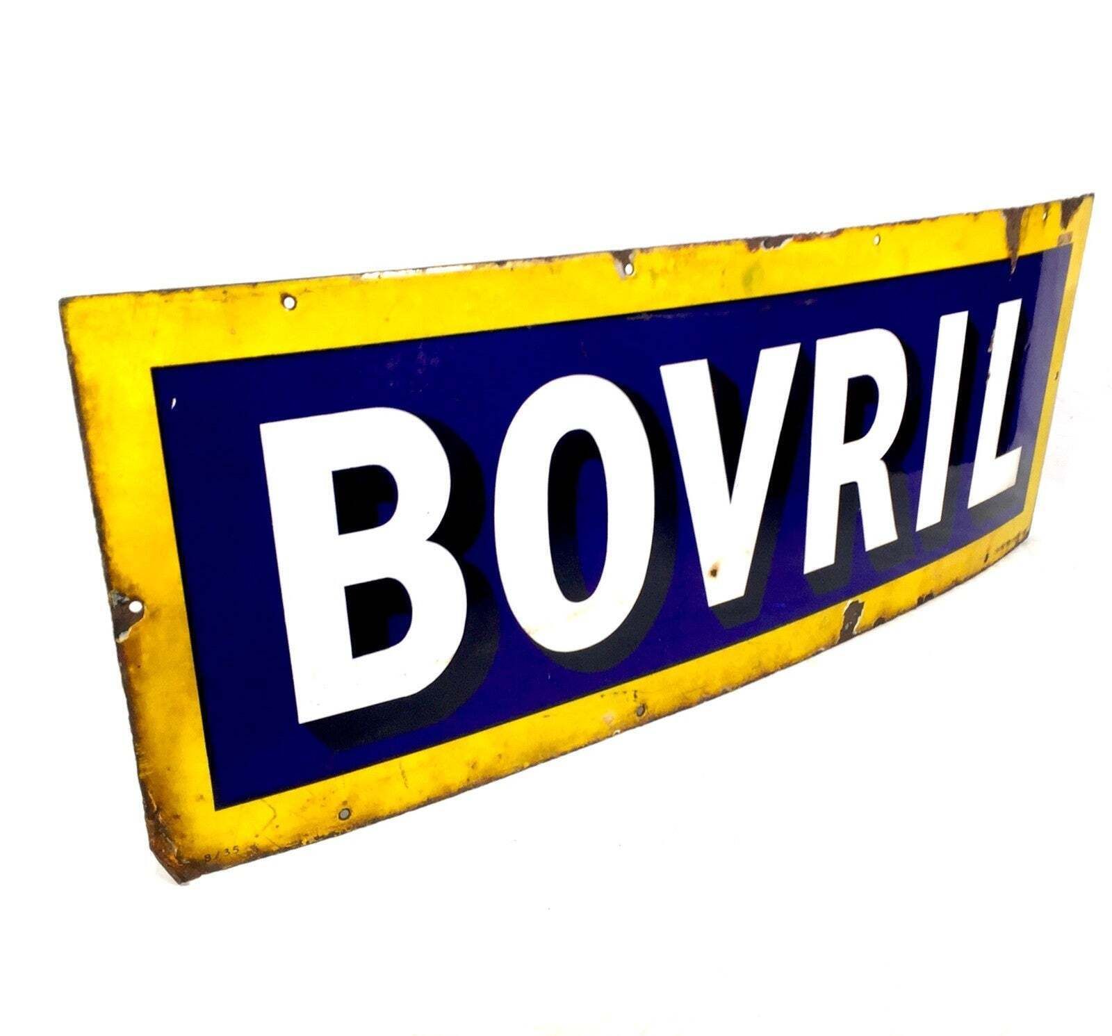 Antique Advertising Early 20th Century Bovril Enamel Sign Blue & Yellow C.1930 photo vintage