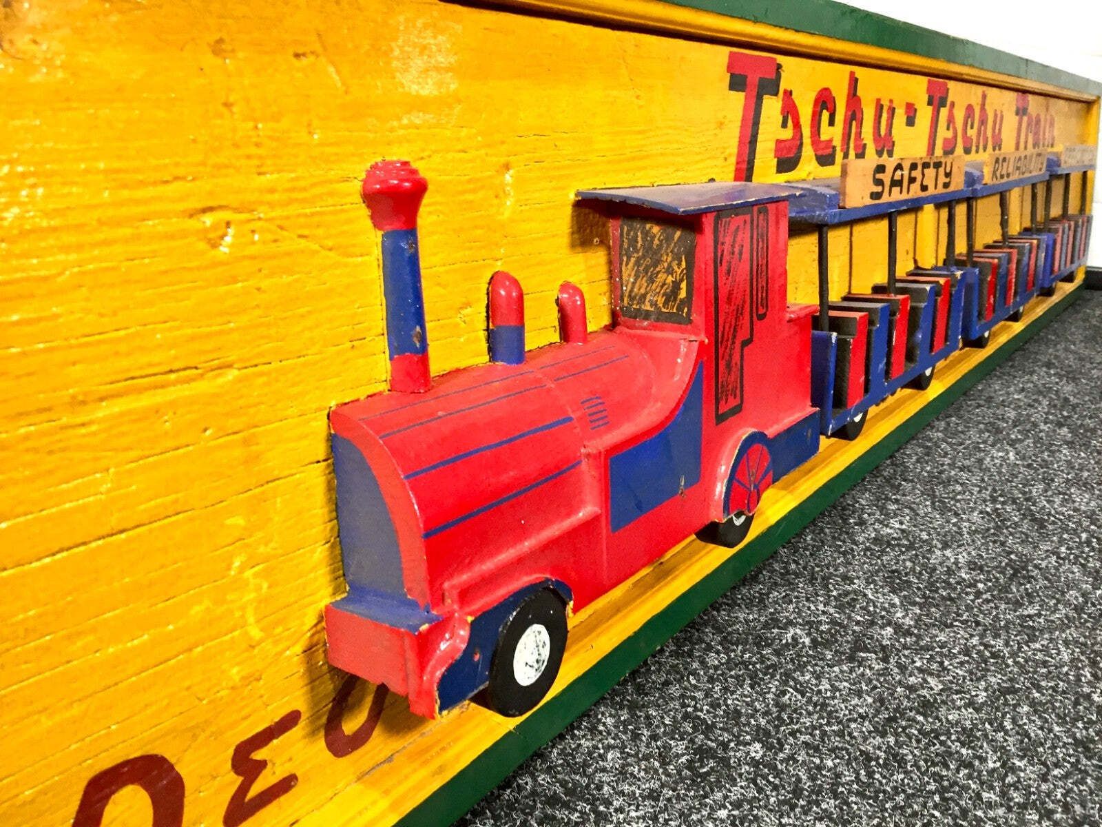 Antique Advertising German Salvaged Wooden 'Choo Choo' City Train Ride Sign photo vinterior