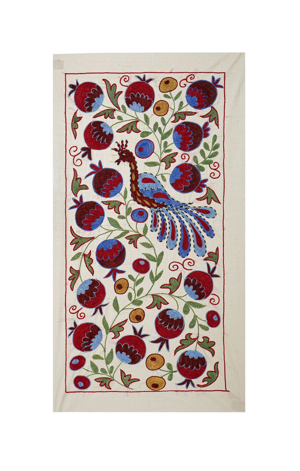 Pomegranate & Peacock Suzani Wall Art, Colorful Uzbek Textile, Boho Decor 1'6'' X 3'