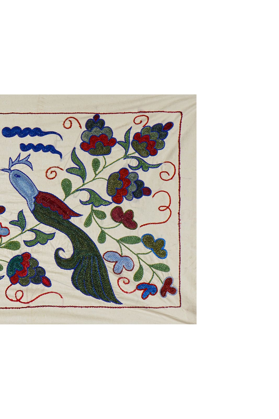 Decorative Suzani Embroidered Cotton Cloth – Featuring Traditional Bird And Floral Designs 1'5'' X 2'9'' photo for sale