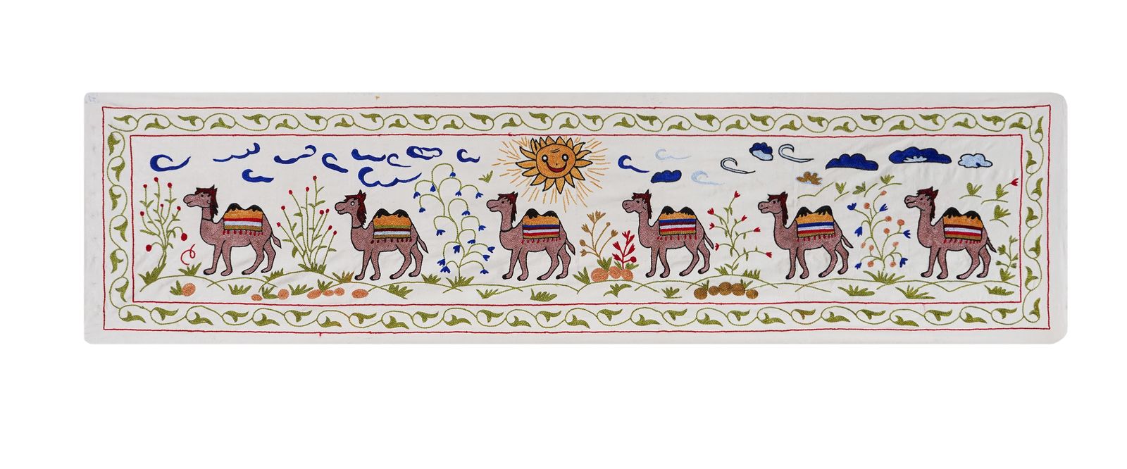 Uzbek Suzani Animal Silk Cotton Tablecloth, Camel Bukhara Wall Hanging Decor 1'8'' X 6'2''