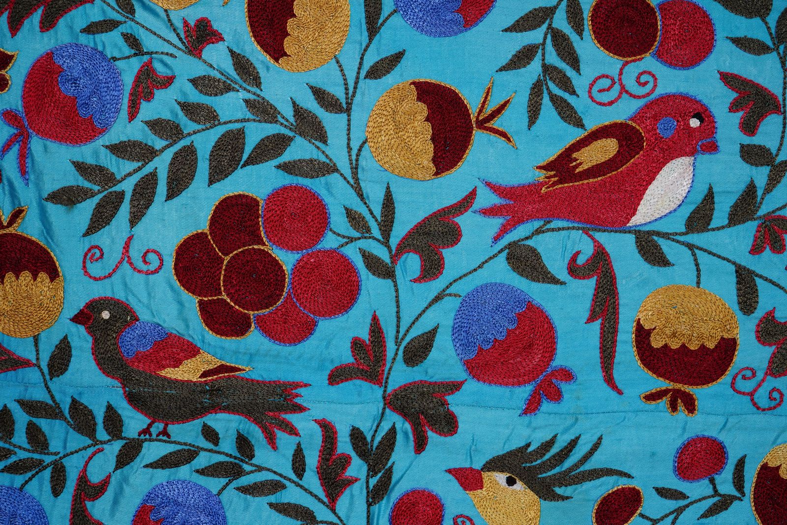 Blue Uzbek Suzani Textile – Peacock, Bird & Floral Motif 3'4'' X 6 photo furniture