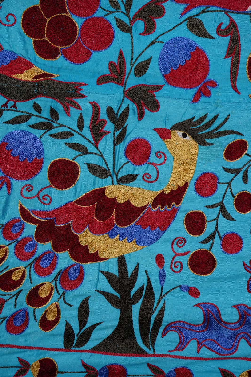 photo furniture Blue Uzbek Suzani Textile – Peacock, Bird & Floral Motif 3'4'' X 6