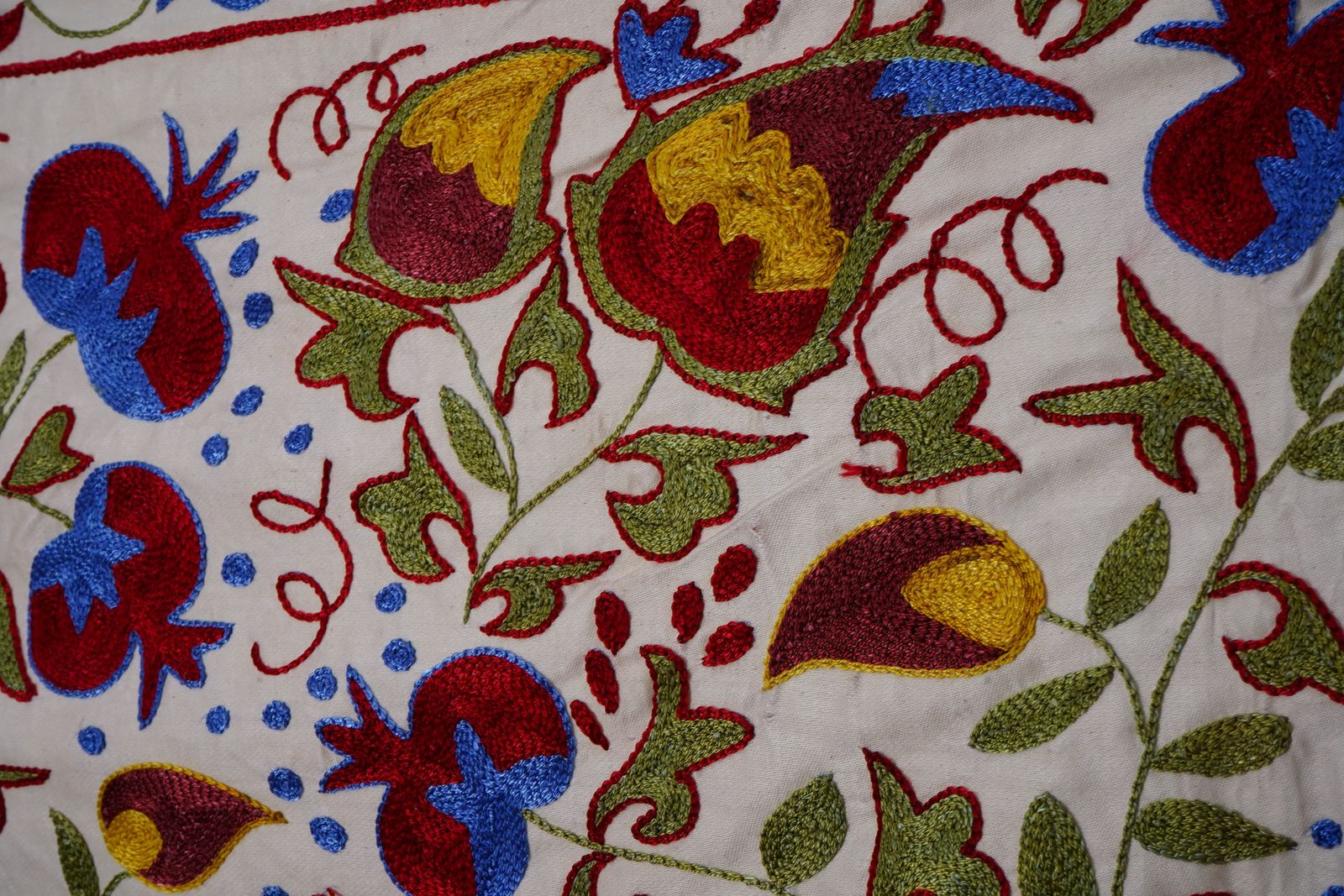 Uzbek Suzani Embroidered Wall Hanging – Floral Boho Textile Art 3'7'' X 6' photo buy