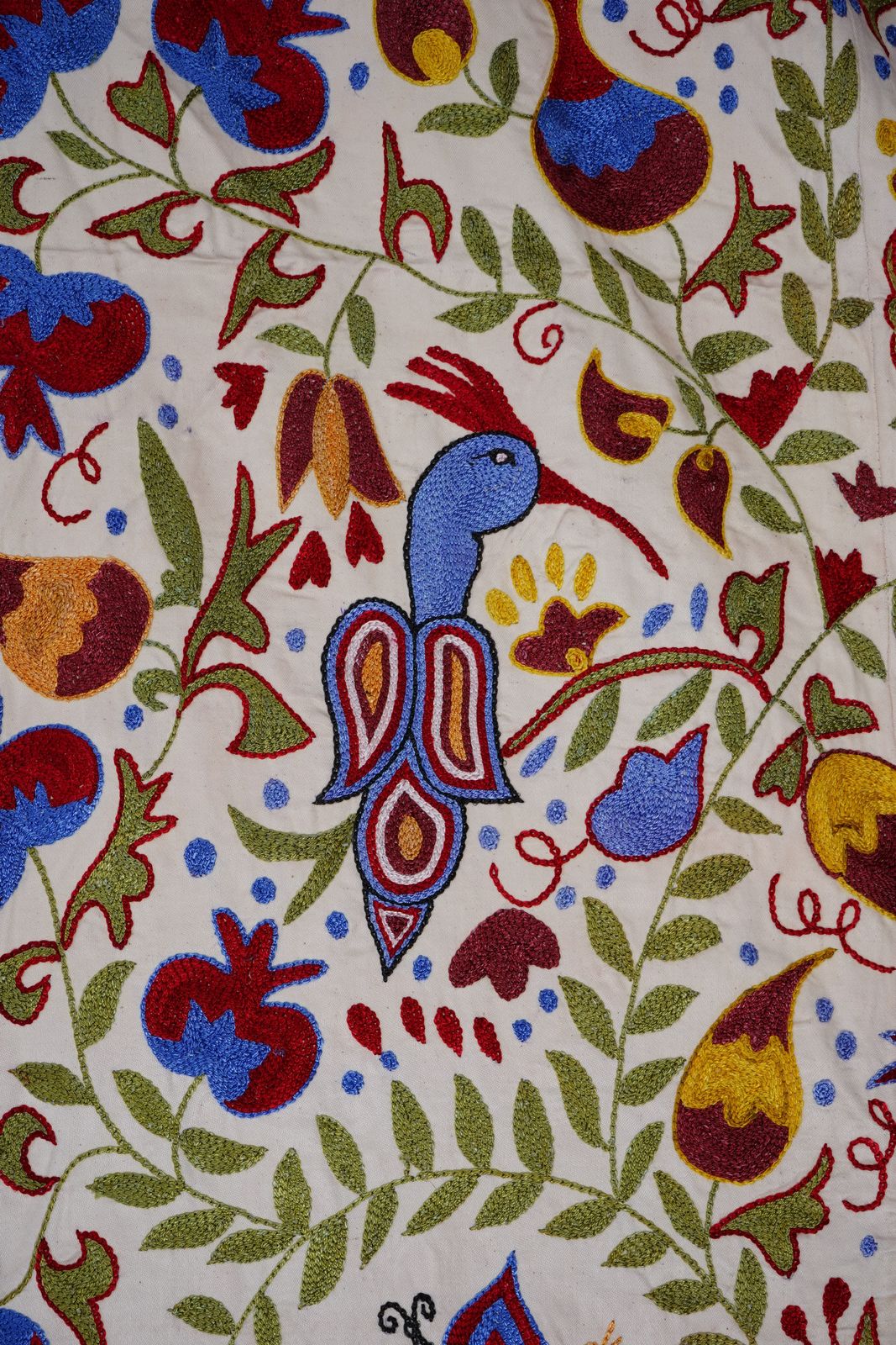 photo vinterior Uzbek Suzani Embroidered Wall Hanging – Floral Boho Textile Art 3'7'' X 6'
