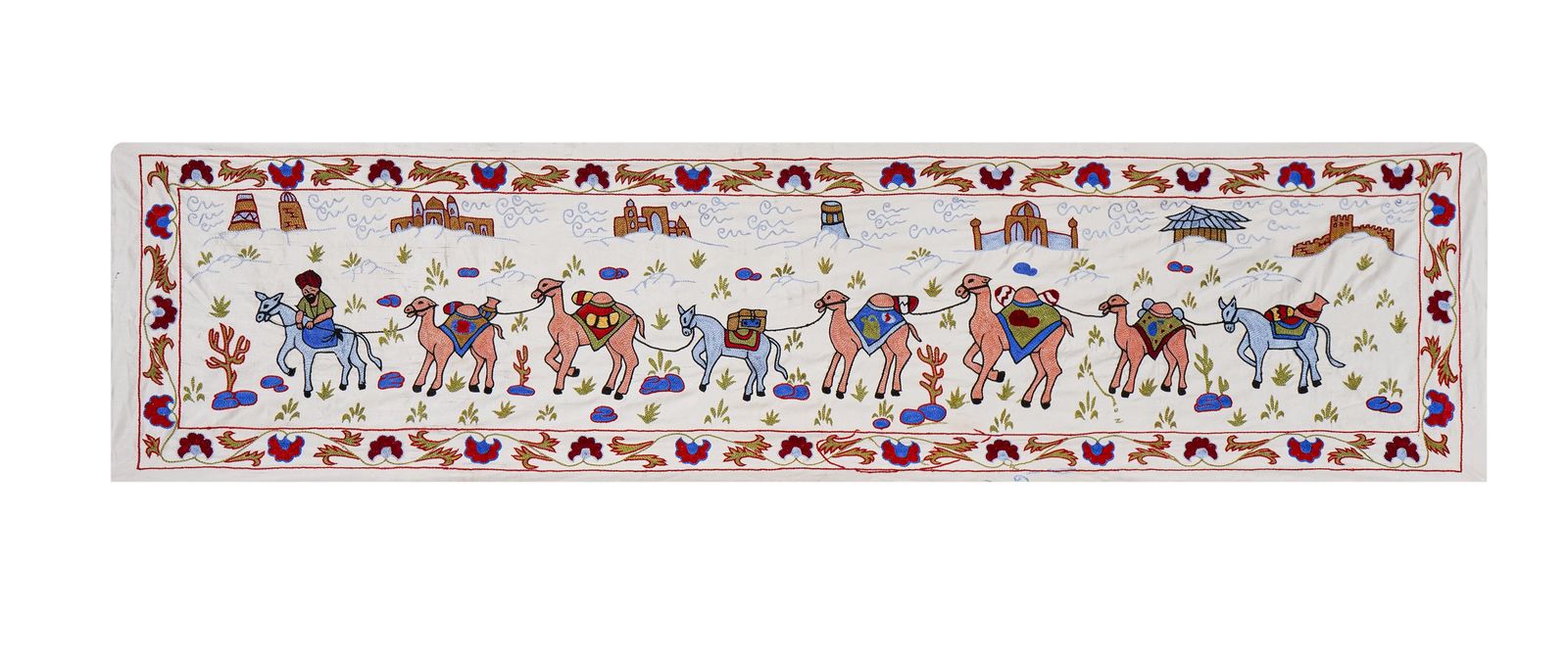 Bohemian Suzani Wall Hanging – Unique Handmade Uzbek Design   Camel Uzbek Runner 1'6'' X 6'1''