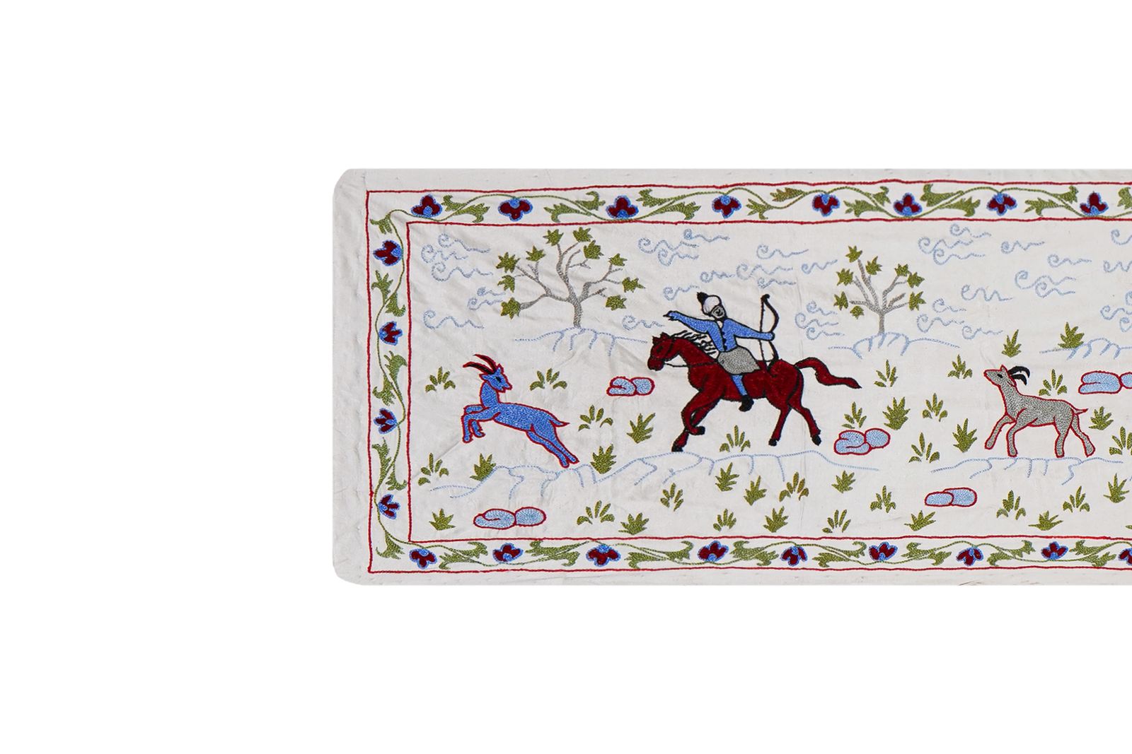 Uzbek Suzani Animal Tablecloth   Silk Cotton Blend Horse Runner 1'6'' X 6'1'' photo Textiles